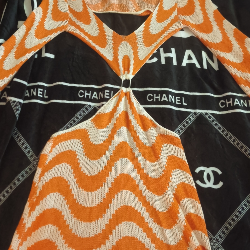 Orange and White Patterned Dress